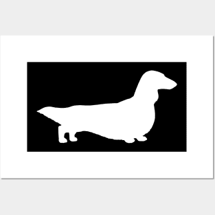 White Long Haired Dachshund Dog Breed Silhouette Posters and Art